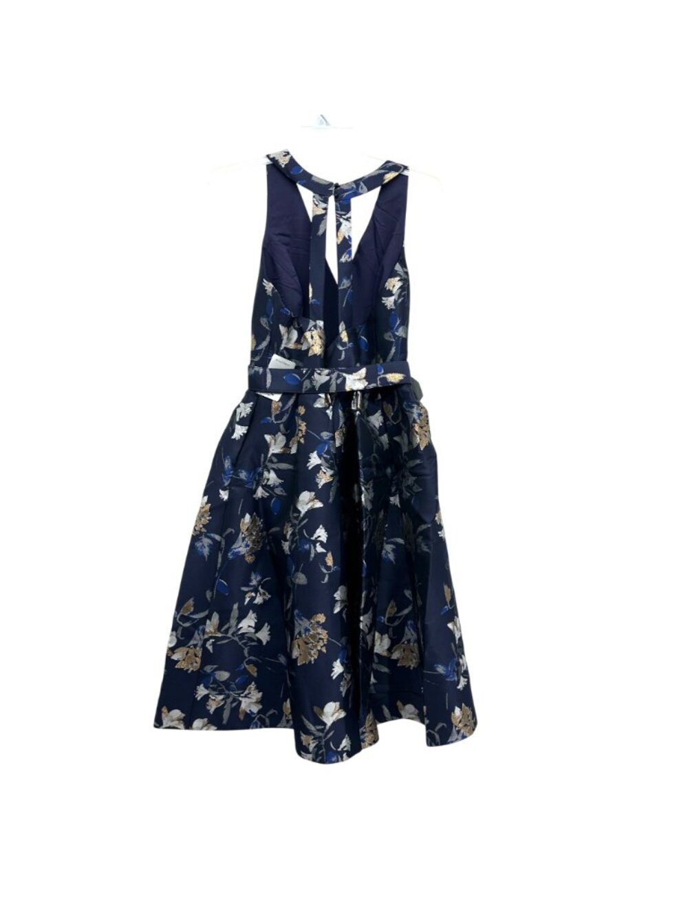 1901 Nordstrom Navy Floral Metallic Jacquard Belted Midi Dress Womens 16 NEW - Picture 6 of 16